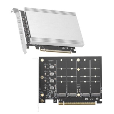 Quad NVMe PCIe Adapter 4 Port M.2 NVMe M KEY SSD to PCIe 4.0 X16 Card Speed NEW