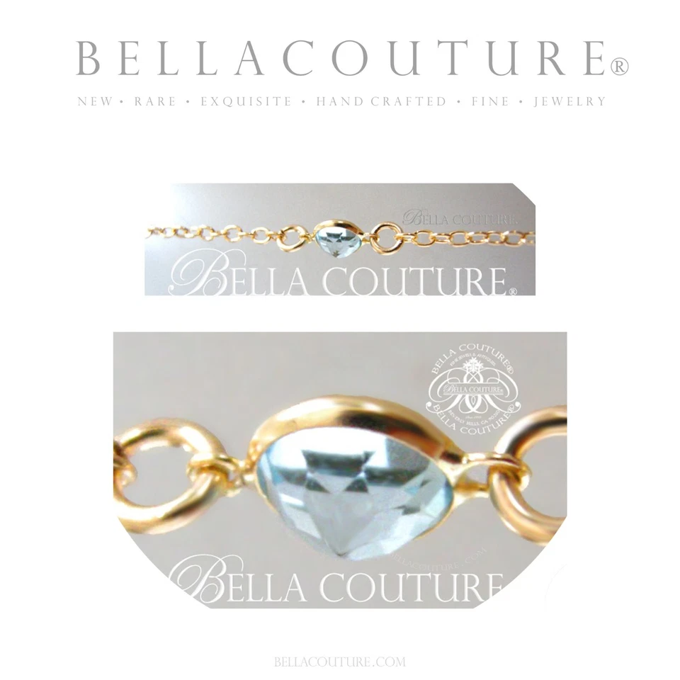 $500NUEVO BRAZALETE COLGANTE CON DIJE CADENA AGUAMARINA ORO AMARILLO 14K 5MM ART DECO 585 Foto 2 de 4