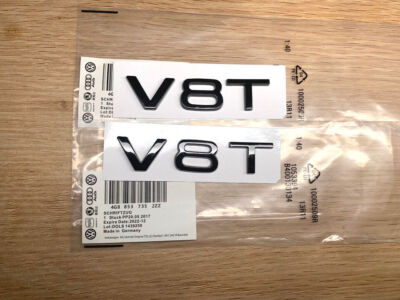 2x V8T Badge Emblem Decal Logo Wing Side Fender Rear Boot Gloss Black For Audi