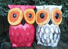 Image of Quality Wooden Carved Full Wood Figure Owl Tall 25 cm Variants of Colours