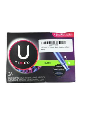 U By Kotex SUPER 36 Count TAMPONS Unscented Plastic Applicator NEW
