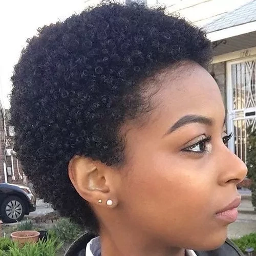 Peluca corta negra corte pixie pelo real sin encaje peluca afro rizada para mujeres negras Foto 2 de 4