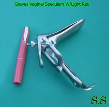 Graves Vaginal Speculum Medium w/Light Red Ob/Gyneclogy Instruments