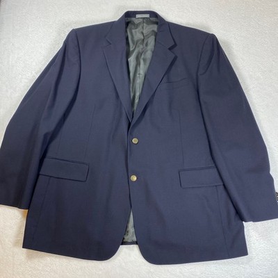 Oscar De La Renta Mens Navy Wool Blazer 50L Two Button Gold Crest Buttons
