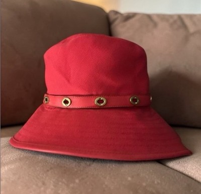Coach | Red Bucket Hat with Gold Eyelet Band | Cotton / Leather Trim NWT ?️ XS/S Coach | Red Bucket Hat with Gold Eyelet Band | Cotton  main image 3