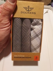 Dockers Handkerchiefs 3 Pack Gray Black White 100% Cotton NIB New