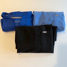 FIGS and Fabletics Scrub Tops Bundle XL Black Blue Light Blue 3 Piece Set