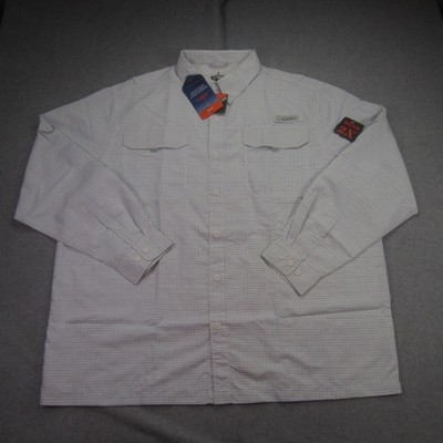 Habit Shirt Mens 2XL White Blue Dockside Sharkskin Plaid Fishing Vented UPF