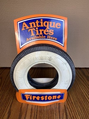 RARE Vintage Firestone Tire Counter Display w/ Rubber Tire 11  Advertising Sign
