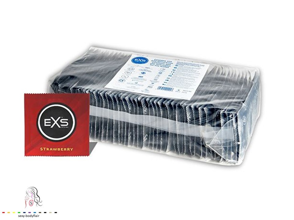 ♥ 100 EXS Kondome Strawberry Erdbeere 54mm feucht Condome