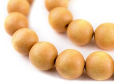 Yellow Round Natural Wood Beads 20mm Large Hole 16 Inch Strand
