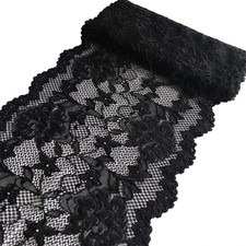 7 Inch Wide 5 Yards Floral Stretchy Lace Fabric Bridal Sewing 6128 Black