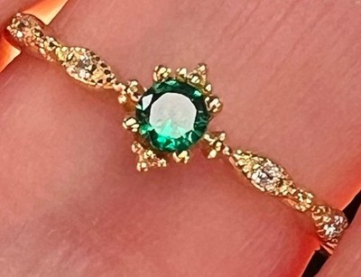 ECHTER Diamanten SMARAGD Ring 14KY Gold auf massiv 925 zierlich minimalistisch Gr. 6 3/4