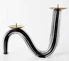 OGGETTI Murano Guiliano Tosi Italy Black Clear Cased Art Glass Candlestick Label