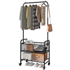 Laundry Cart with Hanging Rack Rolling Laundry Hamper Sorter with Wheels Shel...