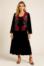 VTG White Stag Velvet Cardigan Womens XL Black Patchwork Whimsigoth Witchy READ
