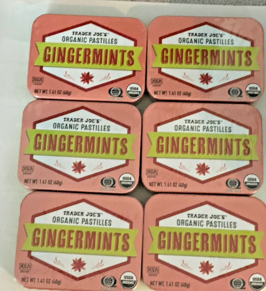 6 Pack Trader Joe's Organic Ginger Mints Pastilles Breath Mint