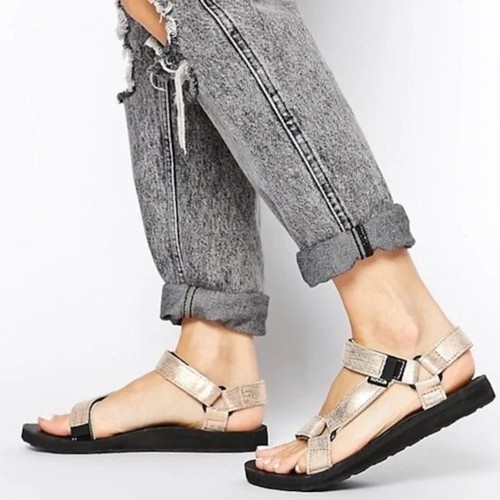 TEVA NEW Women's Original Universal Rose Gold Metallic Leather Mid Form Sandal 9