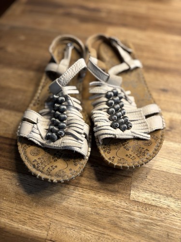 Hush Puppies Laze Sandals Size 8M LEATHER Slingback Fringe Off-White - Picture 2 of 5