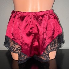 Vintage French Cut Black Lace Trim Red Satin Intimate Lingerie Panties Underwear