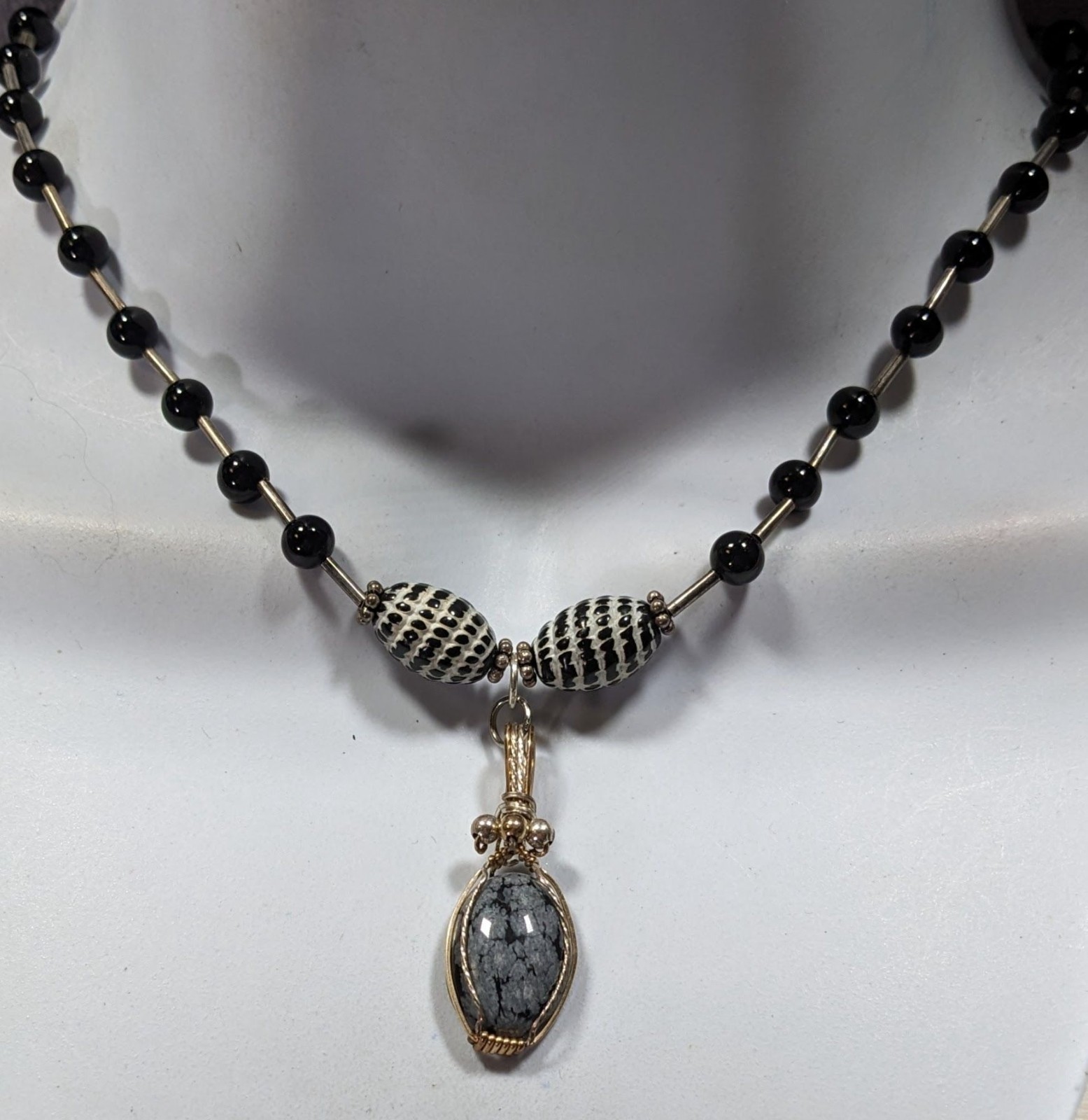 Handmade Snowflake Obsidian Wire Wrapped Pendant … - image 2