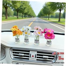 Daisy Car Dashboard Decorations - 4 Pack Mini Floral Accessories for Women -