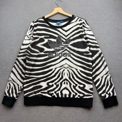 Adidas Originals Sweatshirt Women UK 16 Zebra Striped AOP Trefoil Monochrome SST