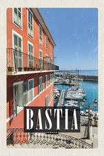 Holzschild 18x12 cm Retro Bastia Corsica Jachten Meer Bildmotiv Reisemotiv Abent