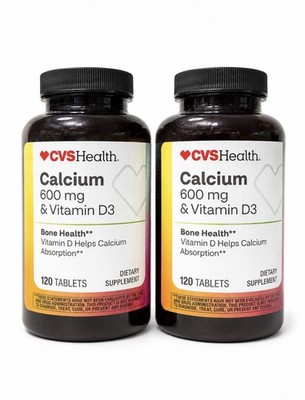 CVS Health Calcium 600mg + Vitamin D3 Bone Health Tablets, 120 Ct (2 Pack)