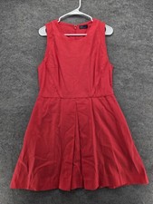 GAP Dress Womens 12 Red Rose Bush Linen Cotton Fit Flare Sleeveless Knee Length
