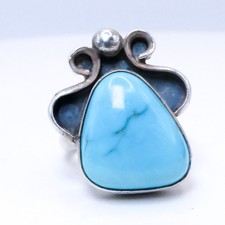 Native American Sterling Silver 925 Blue Turquoise Ring Sz 4.5