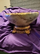 YEAR END SALE! WONDERFUL LIMOGES T&V ANTIQUE PUNCH BOWL AND STAND, SIGNED 14X8
