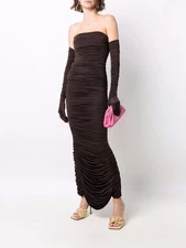 Alex Perry Huntley Gown Gloves Chocolate Brown US 4 NWT $2200