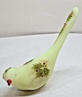 FENTON GREEN URANIUM BURMESE GLASS BIRD LONG TAIL FIGURINE HOLLY HAND PAINTED