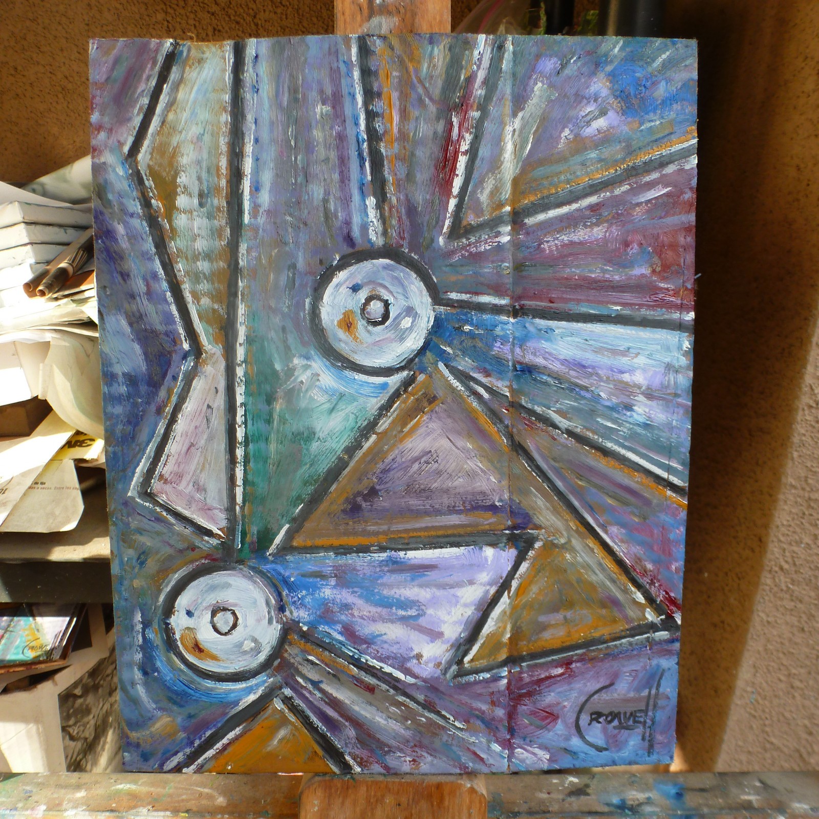 END OF SUMMER  card panel abstract original 8x10 oil painting by Crowell