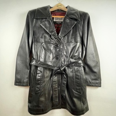 Pelle Studio Wilsons Leather Belted Trench Coat Women's L Thinsulate Lined Black