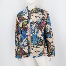Chico  s Floral Zip Front Jacket Blazer Artsy Peacock Cotton Size 3 / US XL