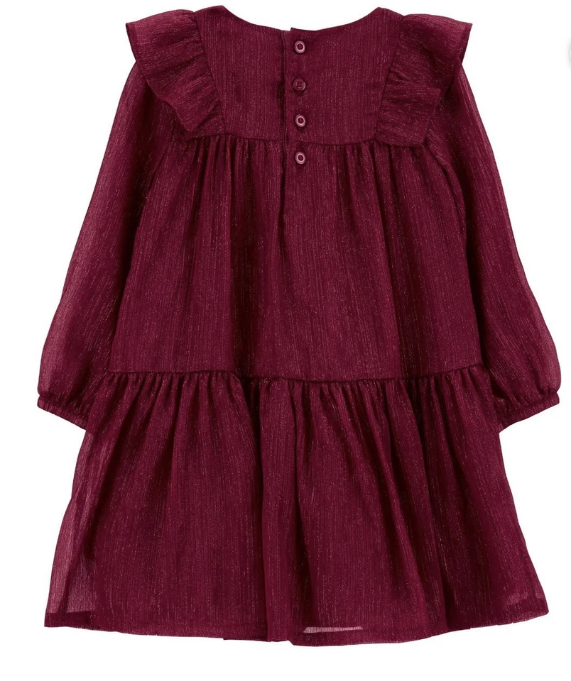 4T Carter's платье блестящий темно-красный с длинными рукавами карнавальный оборки ребенка ясельного возраста девочки - Изображение 2 из 4