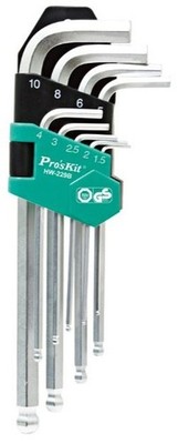 Pro'sKit HW-229B Kugelkopf-Inbusschlüssel Langarm, 9-tlg.