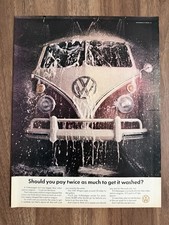 1960s Red/White Volkswagen Bus Print Ad Car Wash Van Automobile Retro Vintage