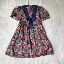 Vintage Laura Ashley Dress Girls 5 Pink Floral Mother Child Cottagecore Prairie