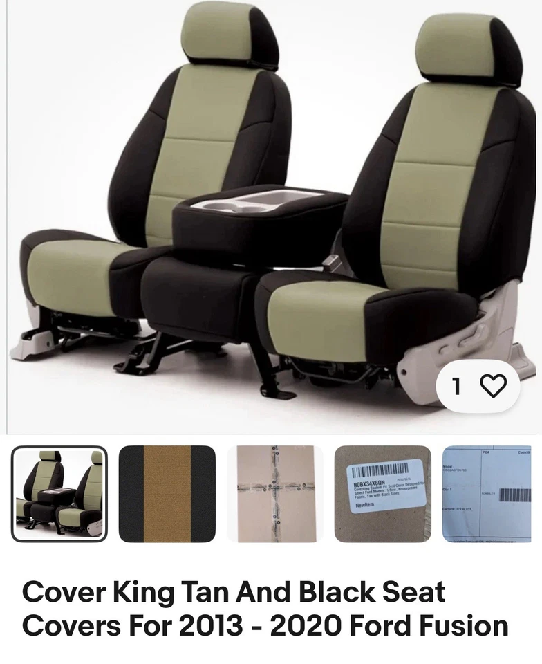 保护套 King 棕褐色和黑色座椅套适用于 2013 - 2020 福特 Fusion  — 第 2/4 张图片