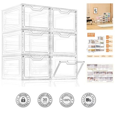 Versatile 6 Pack Clear Storage Bins with Lids - Magnetic & Stackable, 19 Quart