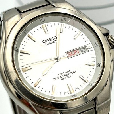 CASIO LIN-171J Titanium Day Date Watch Silver From Japan