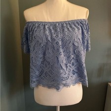 Express Blue Lace Womens Crop Top