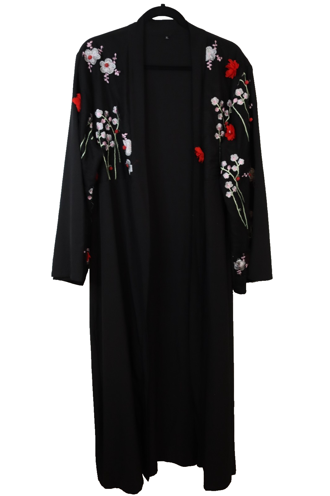Black Open Abaya Flowers Embroidery XL (30)