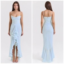 House of CB “Gabbi” Ice Blue Mesh Ruffled Mermaid Gown Size Large