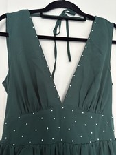 Green Pearl Embellished Dress, Backless With Tie Bow, Size: 12