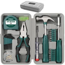 Hi-Spec 25pc Green Small Compact Hand Tool Kit Set for Home & Office DIY. Hou...