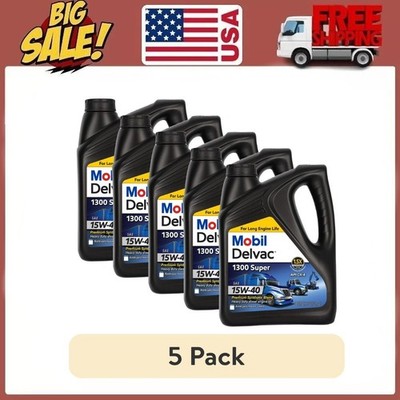 (5 pack) Mobil Delvac 1300 Super Heavy Duty Premium Synthetic Blend Diesel Engin